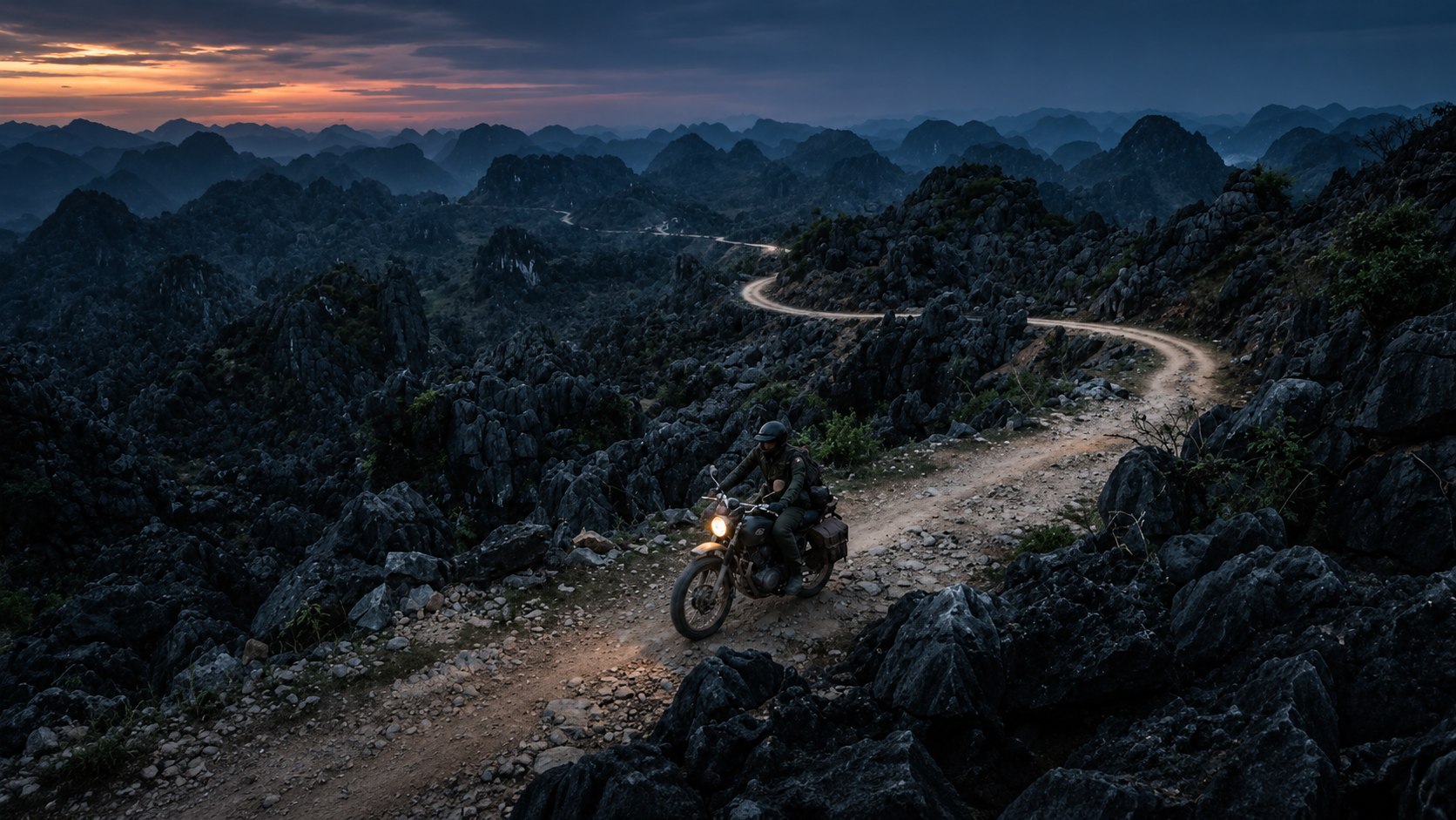 A group of motorcycle riders on a hairpin turn