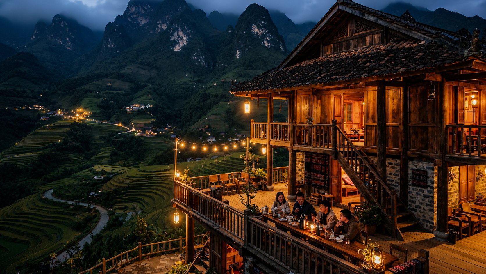 A rustic but premium wooden homestay in the mountains